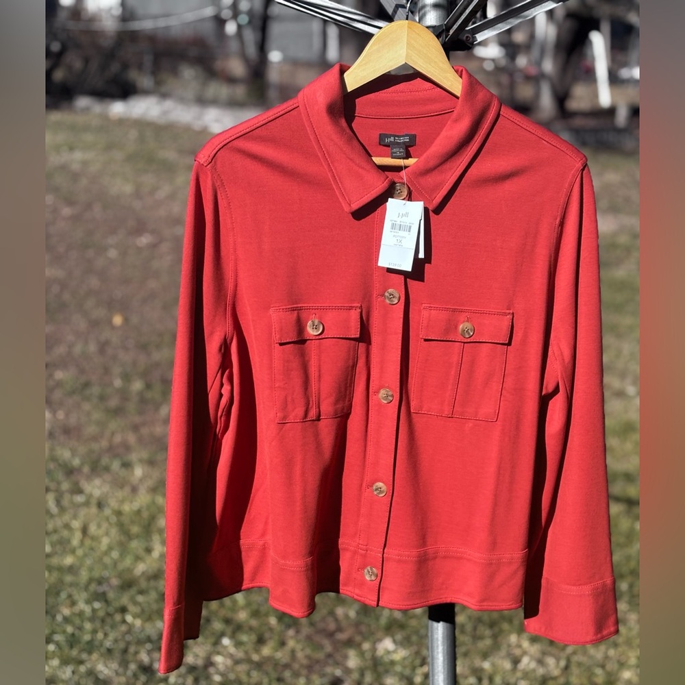 J.Jill Wearever Collection Double Face Jersey Flap Pocket Jacket Burnt Orange 1X - Picture 2 of 10